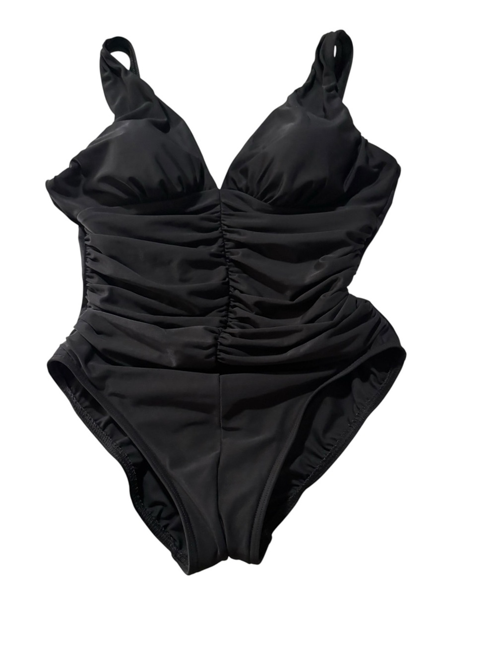 MiracleSuit size 12 black slimming one piece swimsuit bathing ruched beach vaca